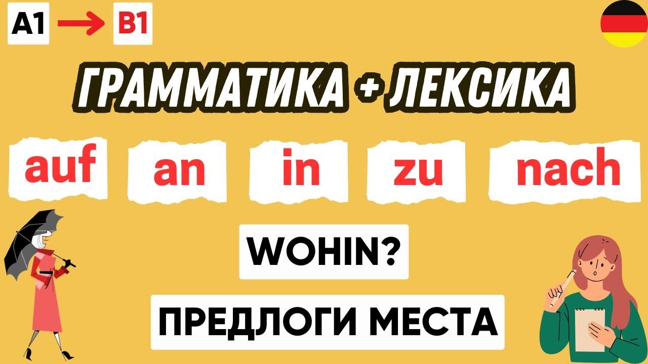 Предлоги места auf, an, in, zu, nach & Wohin? в немецком языке 🇩🇪
