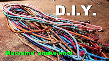 สอนถักเชือกเทียน มาคราเม่ How to make a macrame snake knot necklace handmad waxed cord Step#5