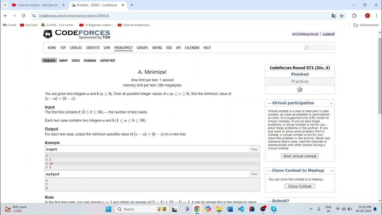 A minimize codeforces div4 a youtube