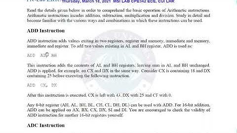 Working of Arithmetic Instructions [ADD, SUB, MUL, DIV, INC, DEC and NEG] using EMU8086 Part 1