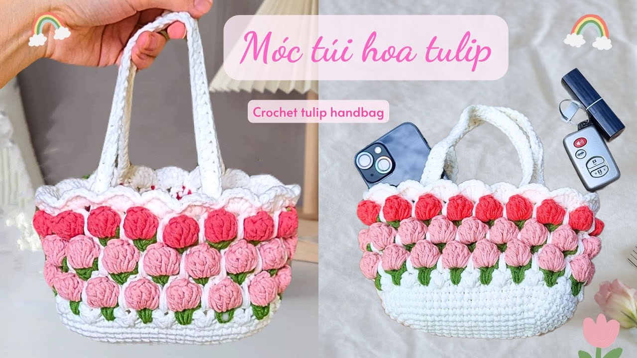 Bài 446: Crochet Tulip handbag | Móc túi hoa Tulip đáy oval | Bi Do Handmade