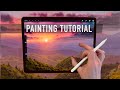IPAD PAINTING TUTORIAL - Mountain  Trees Colourful Sunset in Procreate