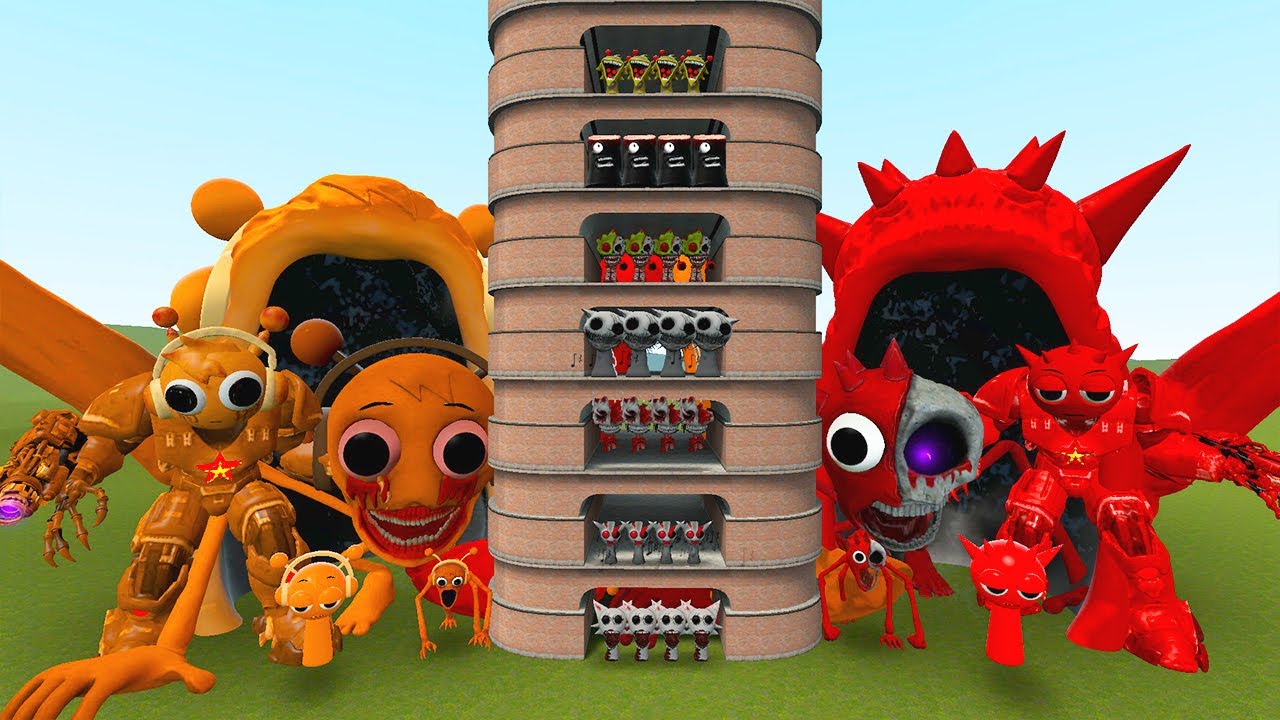 TALLGRASS LITTLE TO BIG ALL ORANGE SPRUNKI VS ALL RADDY SPRUNKI FAMILY PHASE 1 - 10 in Garry's Mod!