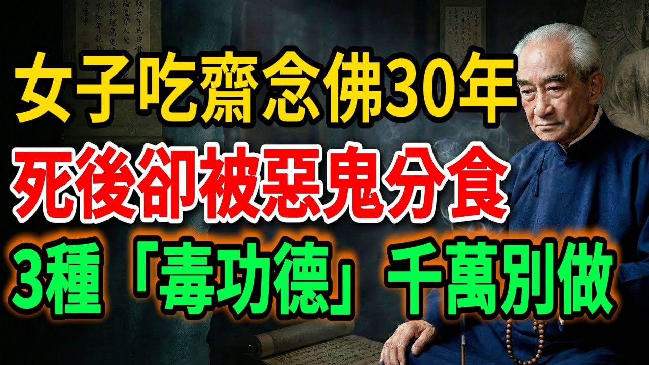 南懷瑾：女子吃齋念佛30年，死後卻被惡鬼分食，這3種「毒功德」千萬別做，誰碰誰家破人亡！#南懷瑾 #佛學 #因果 #佛法智慧 #口業 #積陰德 #家庭風水 #修心