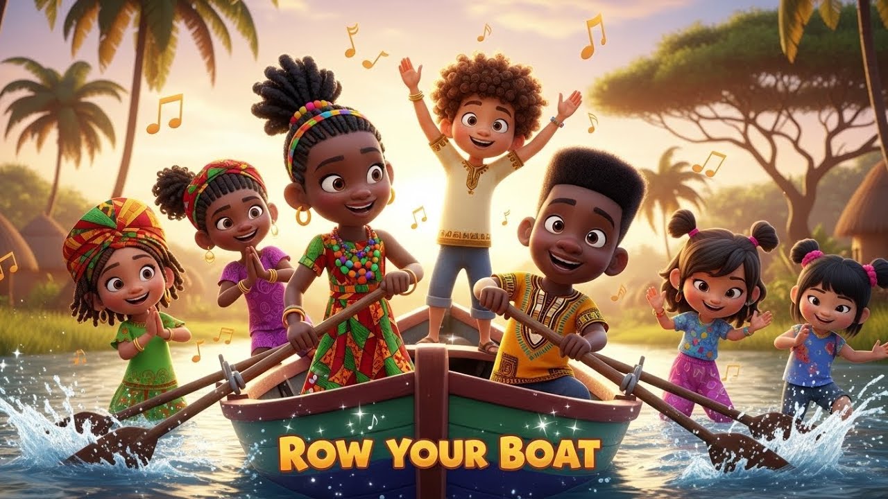 🚣🎶 Row Row Row Your Boat Afrobeat🥁 | Fun Nursery Rhymes & Kids Songs | AfroKidies