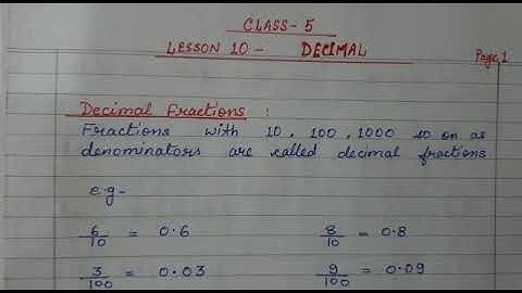 Class V (Mathematics) Lesson No. 10 "Decimal" (Part 1)