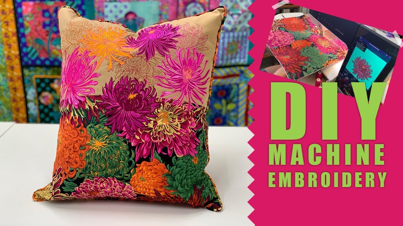 DIY Chrysanthemum cushion Machine Embroidery kit from Melann's Fabric