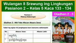 Tantri Basa Kelas 5 Wulangan 8  Pasinaon 2 Gladhen 2 - 3 hal. 133 - 134 Teks Wacan Aksara Jawa