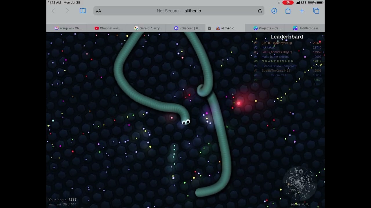 Last 1 minute 55 seconds of slither.io gameplay