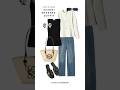 OOTD. Scandi weekend outfit. Black top, wide leg jeans and peplum jacket. Oran sandals and Loewe bag
