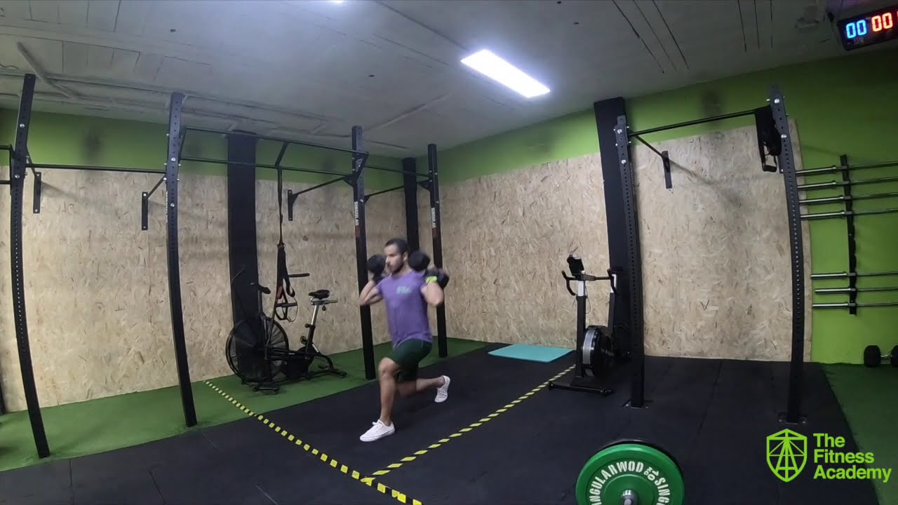 Double Dumbbell Front Rack Walking Lunge (TFA) - YouTube