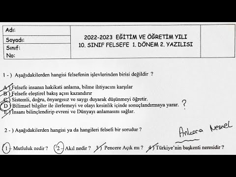 10.Sınıf Felsefe 1.Dönem 2.Yazılı