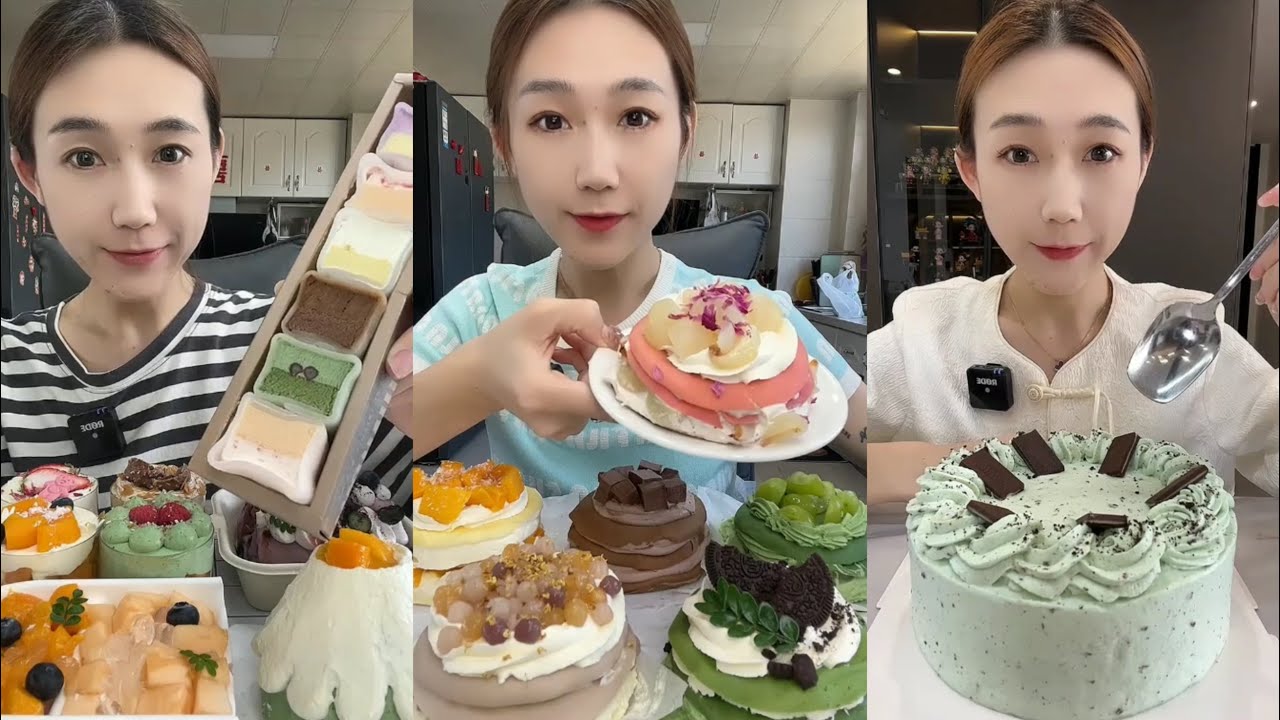 ASMR 🍒 Lychee Crepe Cake,Mini Cakes & Mint Chocolate Cake| Soft & Satisfying Eating Sounds #asmr