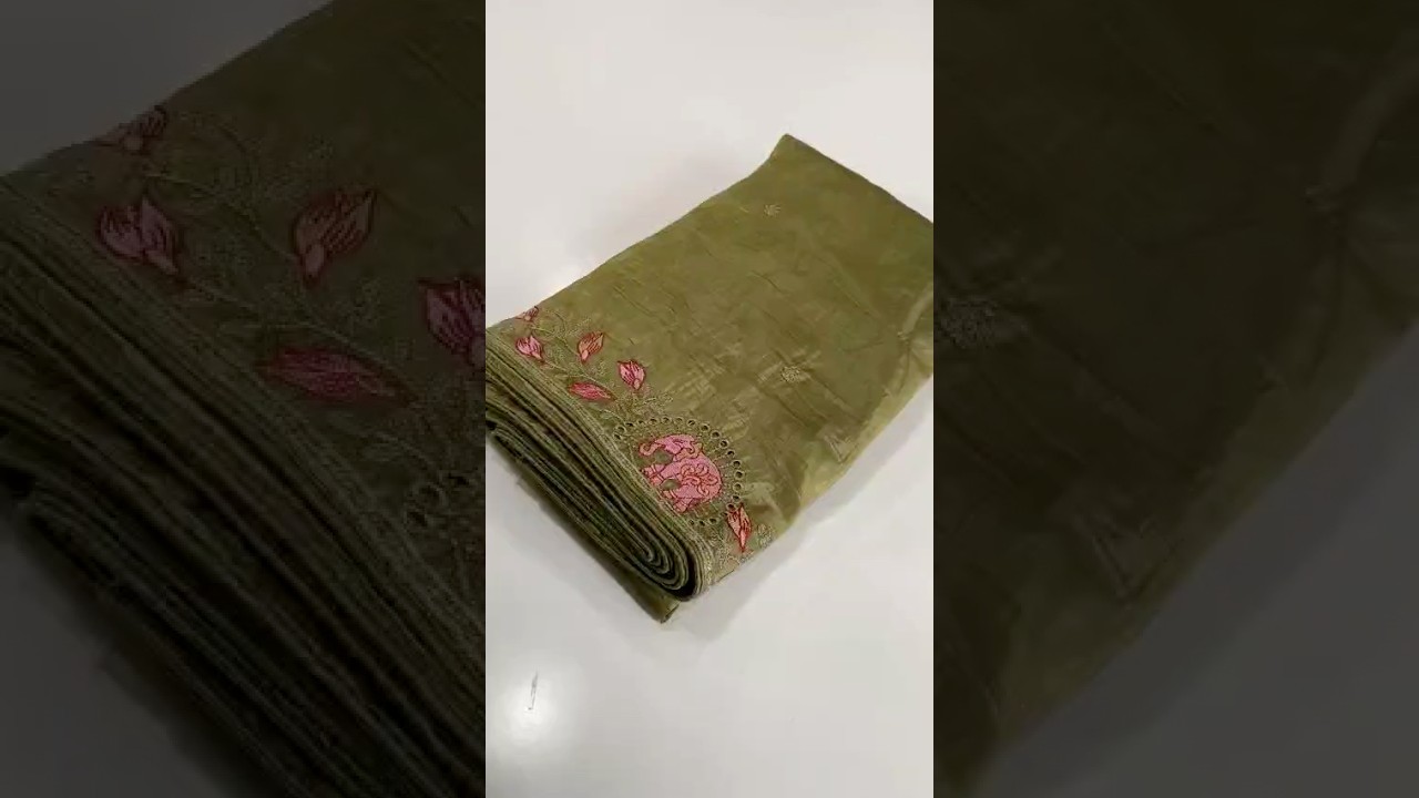 Pure Crush Silk Embroidery Cutwork Border Saree