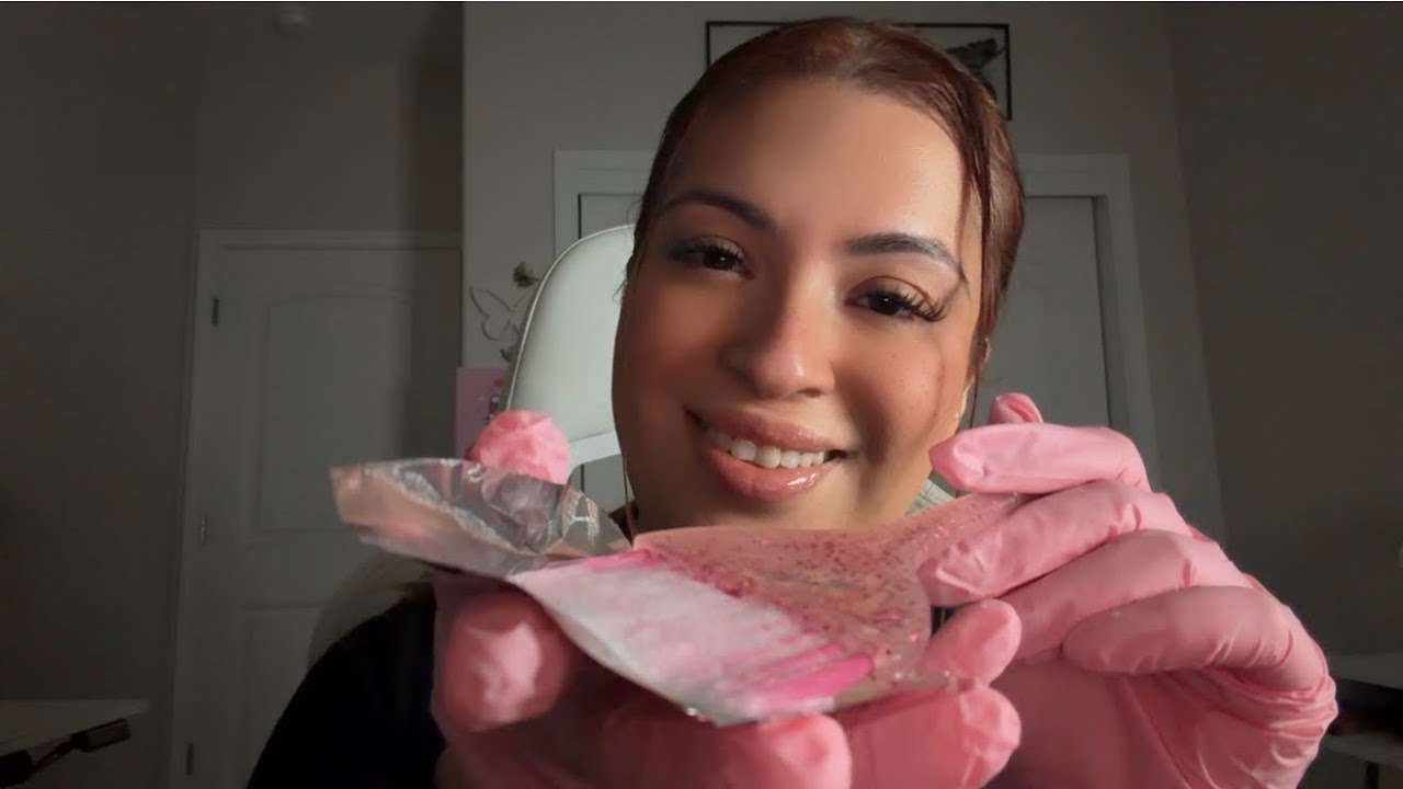ASMR| Hair dye with foils- gloves, hair parting & brushing sounds 🤎 personal attention 