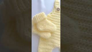 Baby Romper with ribbed bennie and socks #crochet #diy #crochetprojects #babyromper #babyclothes