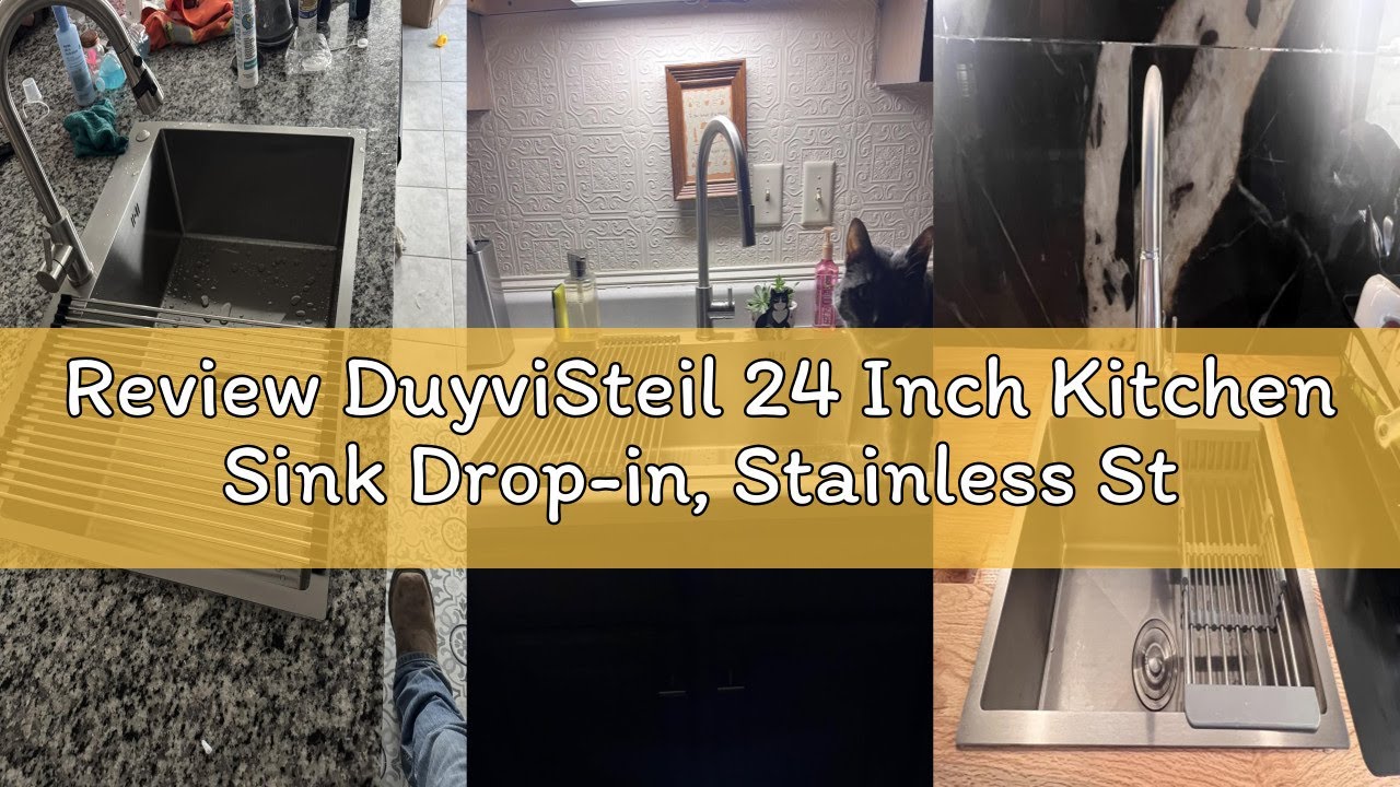 Review DuyviSteil 24 Inch Kitchen Sink Drop-in, Stainless Steel Top Mount Workstation Sink, Single B