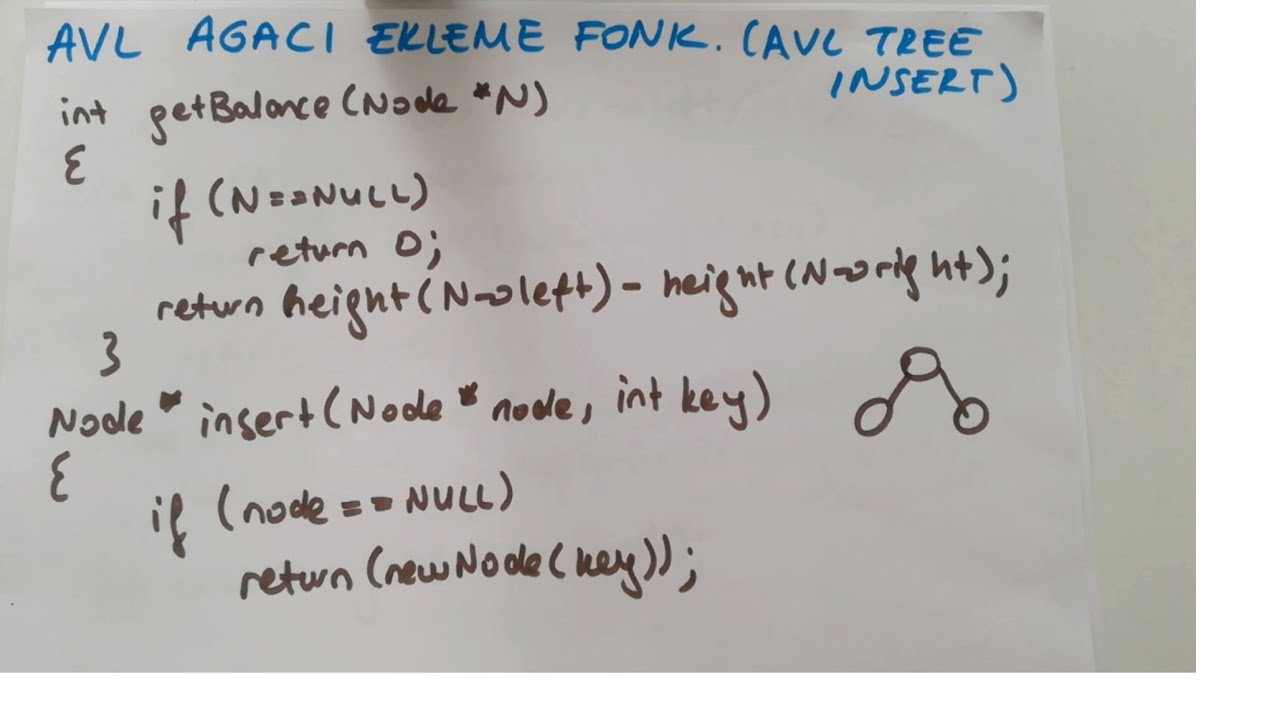 Avl agaci ekleme fonksiyonu avl tree insert function youtube