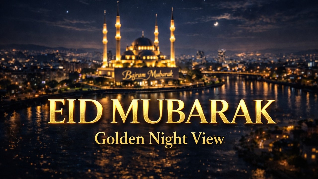 Eid Mubarak Night View - Golden Mosque & River Reflections | 2 Hours UHD Bayram Ambience | #07
