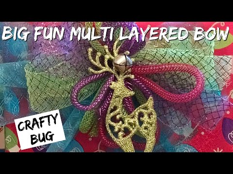 DIY BIG FUN DECO MESH RIBBON MULTI LAYERED BOW tutorial; gift wrapping; pretty; Christmas gifts