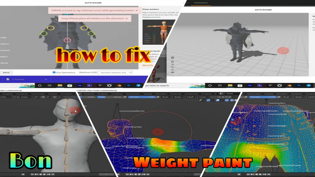 how to use Blender Bon weight paint mixamo upload hindi tutorial YouTube