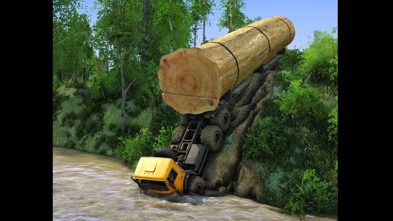 Scary Downhill Track:Extreme Big Logging Log Truck Transport Skills