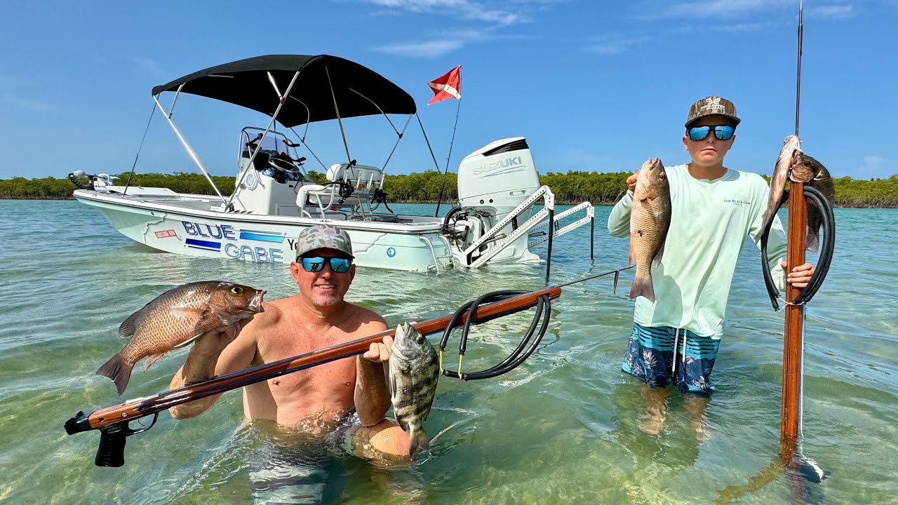 Spearfishing for Dinner around Tiny Islands (Catch & Cook) I Got Beat by my Son!