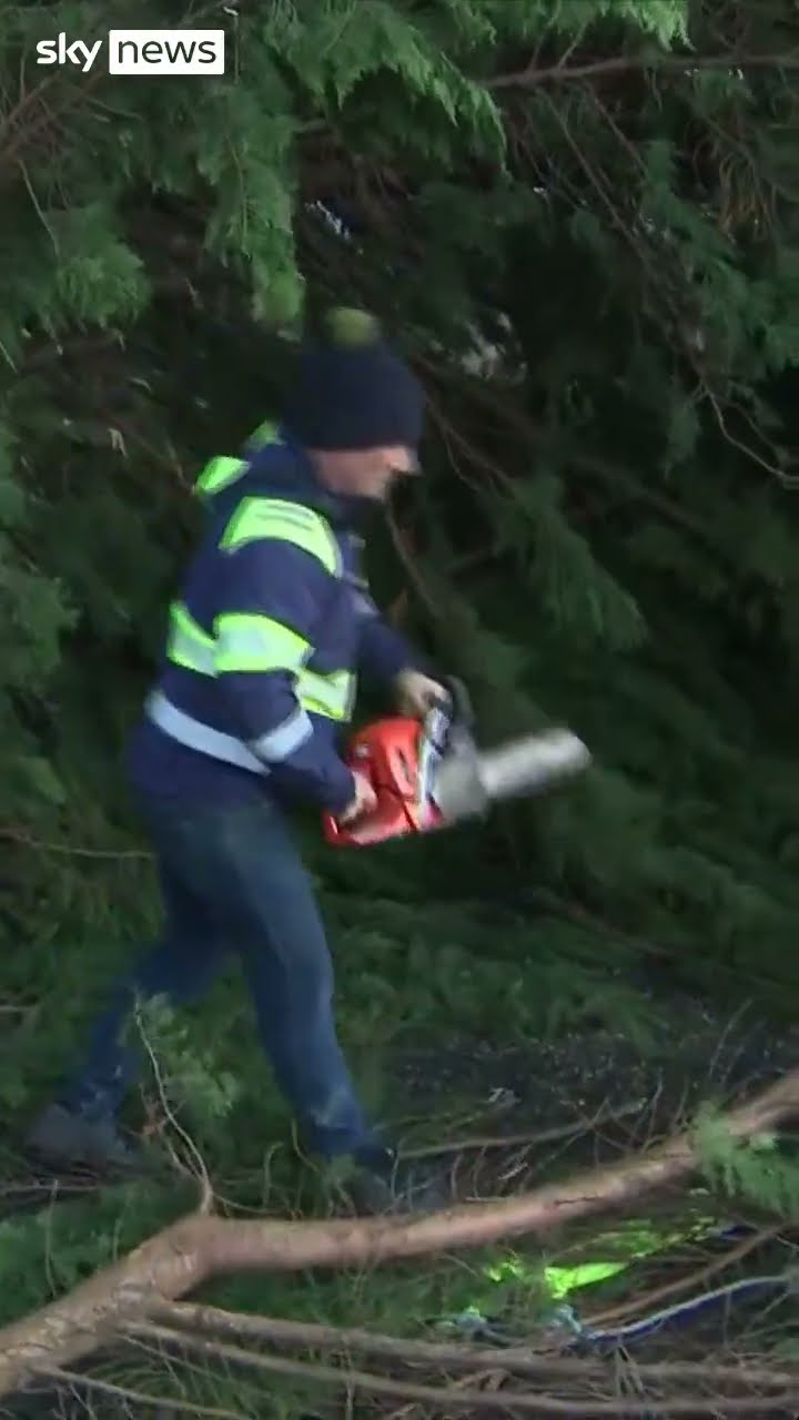 Fallen trees block roads in Galway