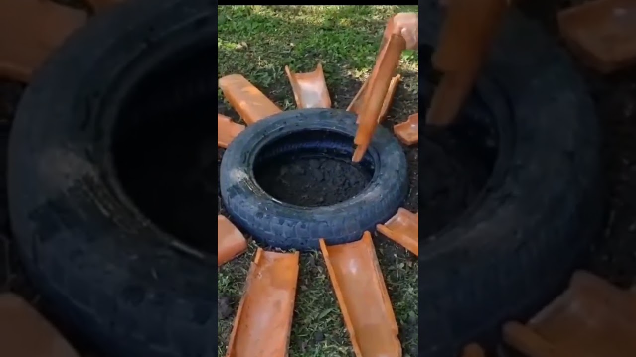Como Fazer um Canteiro Elevado com Pneu Velho e Telhas - DIY Jardim