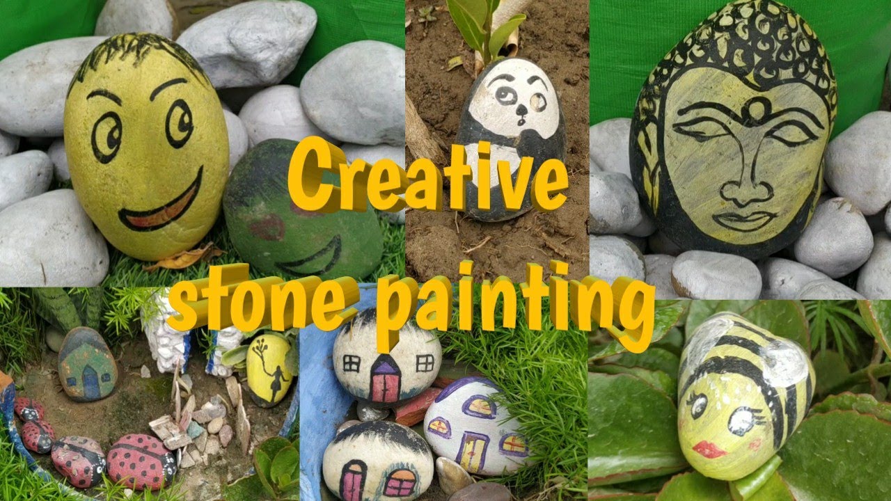Stone painting stones in garden garden decoration YouTube