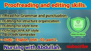 Proofreading and edition skills in urdu hindi| Bsn 6th semester| Unit# 3, part 2| English |