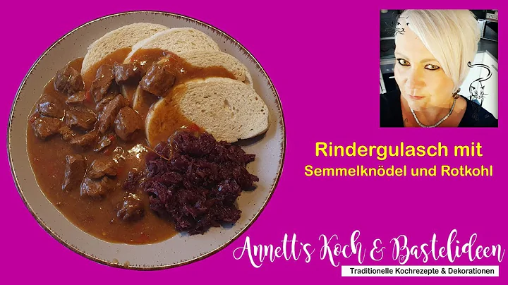 Rindergulasch mit Semmelkndel, Rotkohl und feiner Waldpilz-Paprika...  Deftiges Essen aus Sachsen