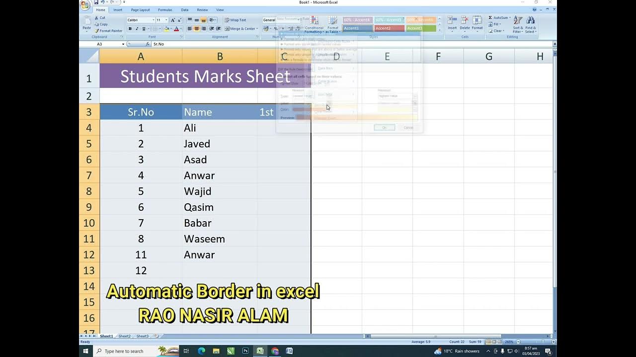 automatic border in excel BY RAO NASIR ALAM - YouTube