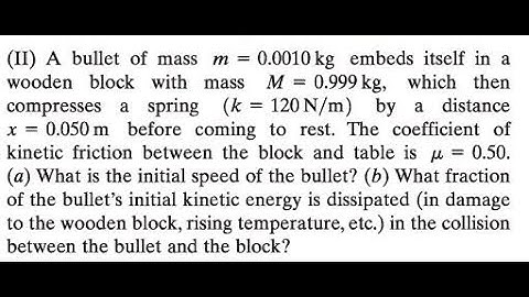 A bullet of mass embeds itself in a wooden block with mass which then compresses a spring b