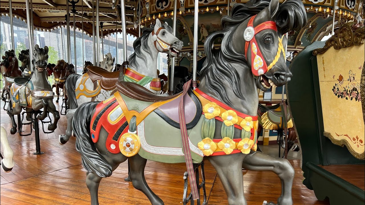Ride Jane’s Antique Colorful Carousel  Down Under the Manhattan and Brooklyn Bridges, D.U.M.B.O.!