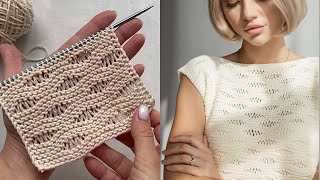 Красивый, простой, двусторонний узор спицами на основе платочной вязки! Узор Волна! Knitting pattern