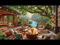 Smooth Jazz Music with Fireplace Crackle | Lakeside Summer Porch &amp; Gentle Breeze for Work, Study