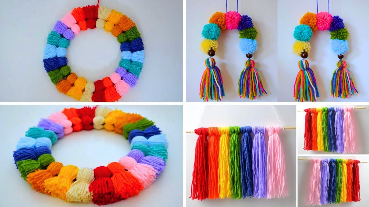 3 Different Cute Rainbow Wall Hanging Yarn Wall Decor Idea DIY Home