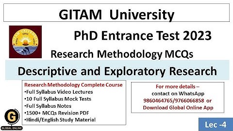 GITAM University Research Admissions Test 2023 MCQs|Descriptive and Exploratory Research MCQs|