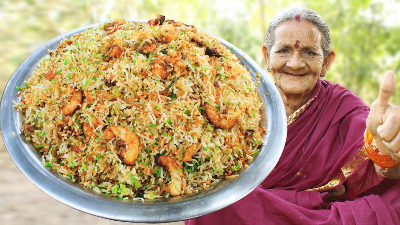 Prawns Biryani Recipe Village Style by my Grandma || Prawns Biryani || Myna Street Food