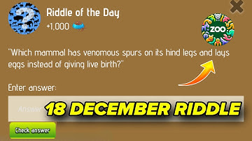 Riddle Of The Day Zoo 18 December | Zoo Riddle Of The Day 18 December | Riddle Of The Day Code Zoo