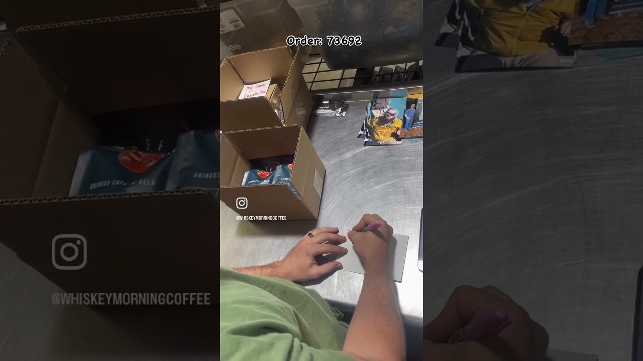 Pack a coffee order with me. 2 bags of brown sugar/cinnamon coffee