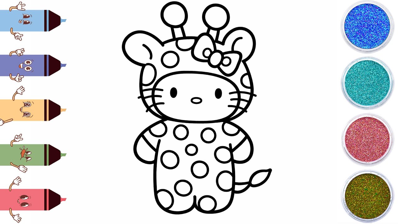 Милый рисунок жирафа в костюме Hello Kitty | Простой рисунок для детей