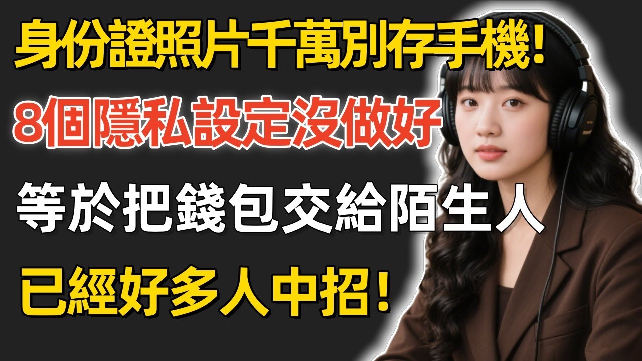 注意！身份證照片千萬別存手機！8個隱私設定沒做好，等於把錢包鑰匙交給陌生人！#手機隱私 #資訊安全 #個資外洩 #網路詐騙 #手機教學