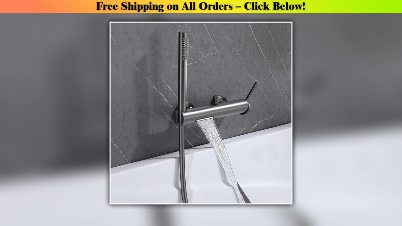 Bathroom Shower Faucet Set Wall Mounted Waterfall Style Brass Bathtub Faucet Set Brush Gold