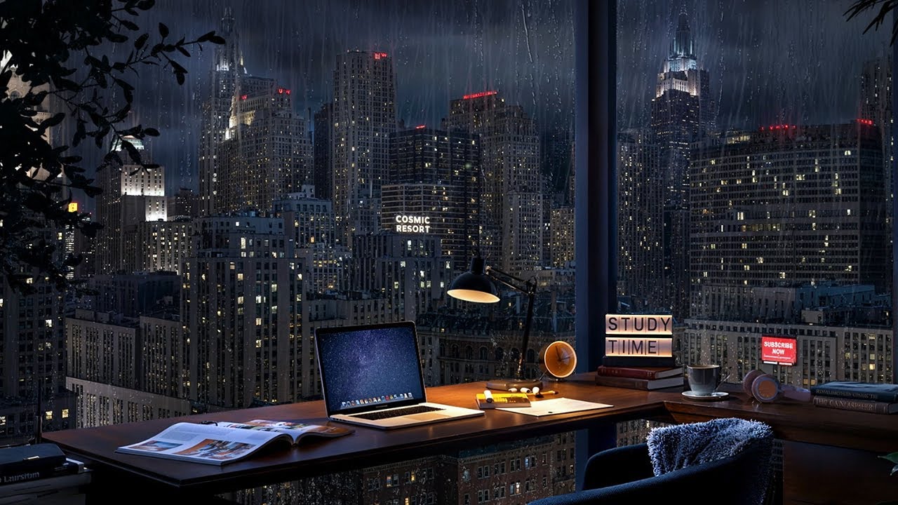 New York Corner Study Room - Rain and Distant Thunderstorm Sounds for Focus and Relaxation
