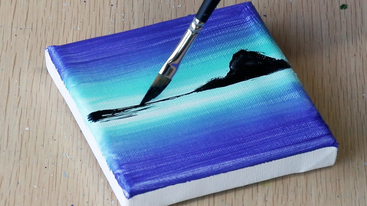 Paint a full moon landscape on a mini canvas with acrylic paints