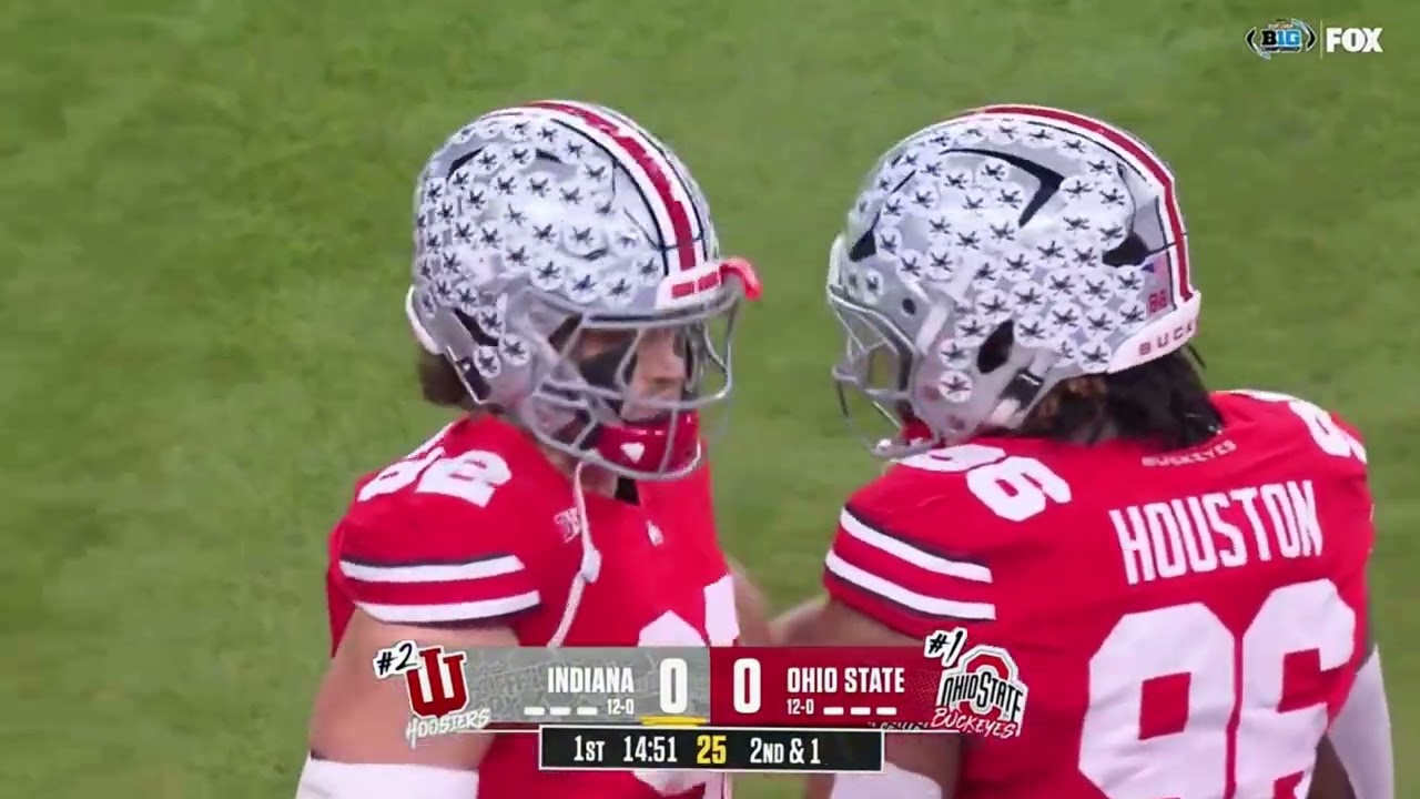 Fernando Mendoza takes a huge hit form Caden Curry in BIG Ten Championship Indiana vs Ohio State 😱