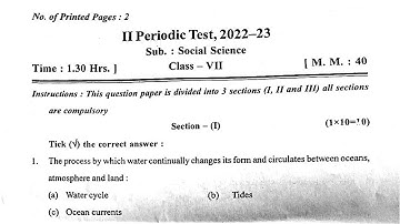 Class-7 Social Science (SST) / PT-2 Sample Question Paper of PERIODIC TEST-2 For KENDRIYA VIDYALAYA