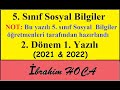 5. Sınıf Sosyal Bilgiler 2. Dönem 1. Yazılı (öğretmen yazılısı)